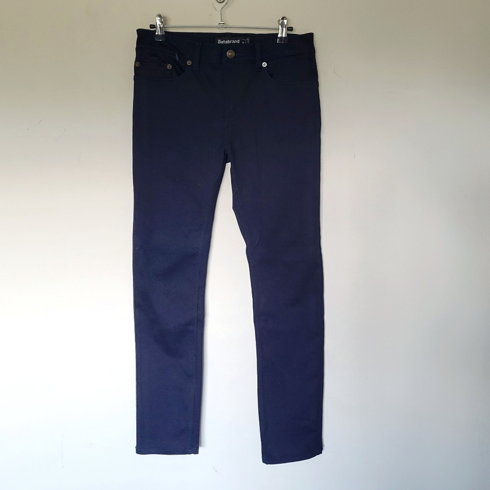 Betabrand Mens Skinny Jeans Indigo W0415-IN‎ Zip Pockets Short Stretch
